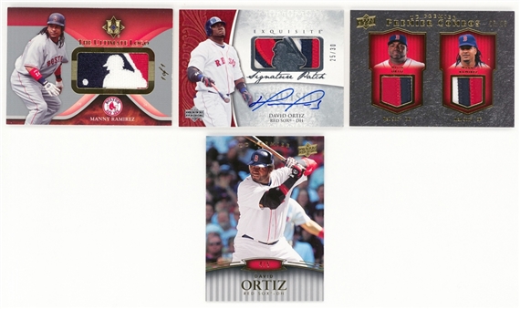 2006-08 Upper Deck David Ortiz & Manny Ramirez Card Collection (4-card lot) Including Ramirez MLB Logo Patch (#1/1)